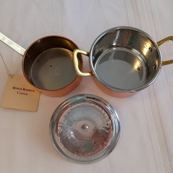 Two Small Copper Pans with Brass Handles, Approx. 4" across, Not Previously Used - Picture 2 of 11
